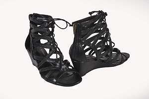 Offing Classified Low Wedge Gladiator Strappy Ankle Sandal Black 