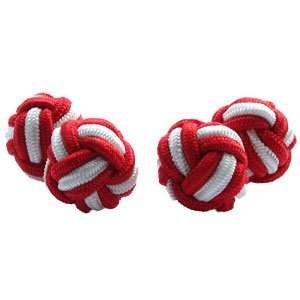  Red & White Silk Knot Cufflinks Jewelry