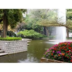 Pond With Fountain in Kowloon Park, Tsim Sha Tsui Area, Kowloon, Hong 