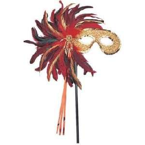  Original Majestic Feathers Mardi Gras Eye Mask with Stick 