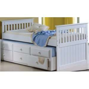  Captains Bed Twin with Twin Trundle and Drawers in White 