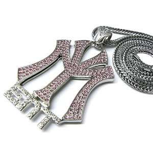  Pink Iced Out Young Money Ent Pendant with Silver 36 Inch 