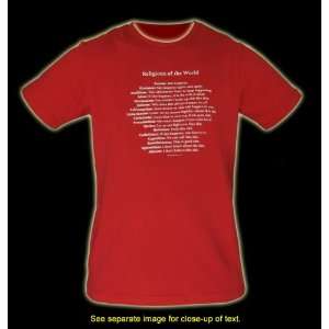 Religions of the World XL Red T shirt for Atheist. Ridicules religions 