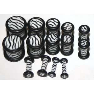   Black White Zebra Acrylic Plugs 00g 0g 2g 4g 6g 8g 10g Gauges Jewelry