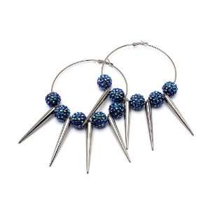 Basketball Wives / POParazzi Inspired Silver Tone Hoop Earrings ~ Blue 