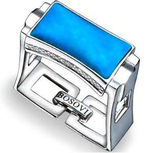 Bosovi Mens Sterling Silver 0.15ctw Diamond and 3.17ctw Turquoise Ring 