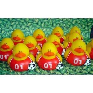  12 Soccer Rubber Ducks Red Shirts 
