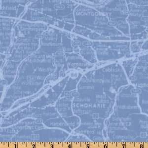  44 Wide Vintage Cars Road Map Light Blue Fabric By The 