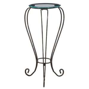  Plant Stand with Scroll Design and Glass Top in Bronze 