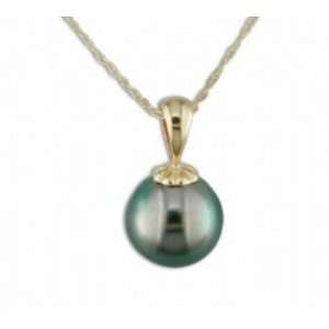  14K Yellow Gold Black Tahitian Cultured Pearl Pendant with 