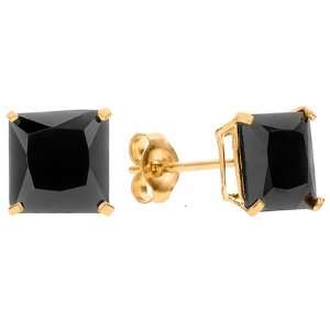   Square Black Cubic Zirconia 14k Yellow Gold Stud Earrings Jewelry