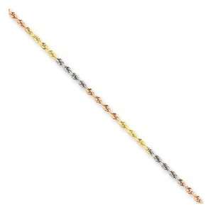  14k Gold Tri Color 1.5mm D/C Rope Chain 16 Inches Jewelry