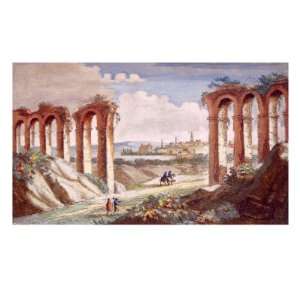  Roman Aquaduct in France, 1835 Premium Poster Print, 32x24 