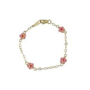  18KT Yellow Gold Pink Flower Bracelet 6 Jewelry