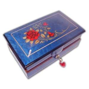  Beautiful Blue Double Level Rose Inlaid Italian Music Box 