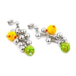  Green And Yellow Millefiori And Silver Ball Dangling 