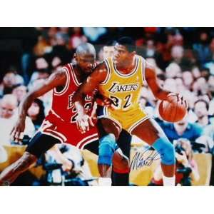 Magic Johnson Los Angeles Lakers vs. Jordan Action 16x20 Autographed 