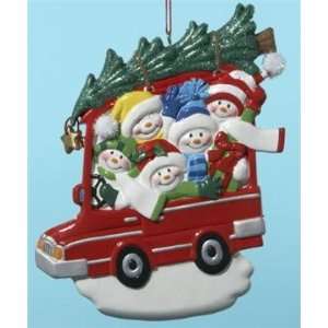  Snow Family in Car  Family of 5 Ornament