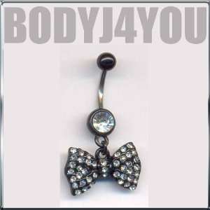 Dangle Belly Ring Black Bow With Stone Belly Button Navel Ring   Free 