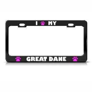  Great Dane Paw Love Pet Dog Metal license plate frame Tag 
