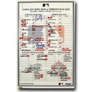   at Toronto Blue Jays Game Used Line Up Card 7 30 03 with Inscription