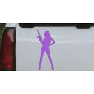 8in X 3.7in Purple    Sexy Girl With machine Gun Silhouettes Car 