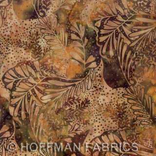 Hoffman BALI BATIK H 2305 BALSOM Brown TAN Green LEAVES By the Yard 