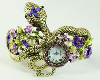 w3201 Purple Vivid Snake Tibetan Silver Gems Diamante CZ Bracelet 