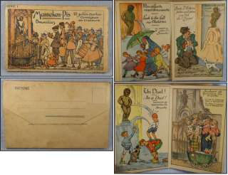   Vintage French Comic Postcards in Book Attached Manneken Pis Bruxelles
