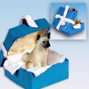  Akita Blue Gift Box Dog Ornament   Fawn
