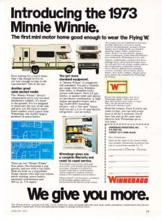 1973 Winnebago Minnie Winnie Motorhome Introductory Ad  