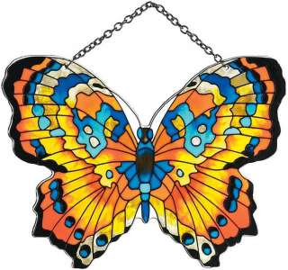 Vitral anaranjado y azul de mariposa SUNCATCHER