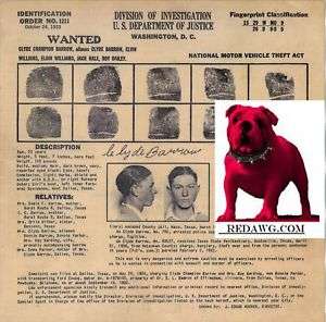 Clyde Barrow Outlaw Robber Criminal FBI Fingerprint Copy Card Copy May 