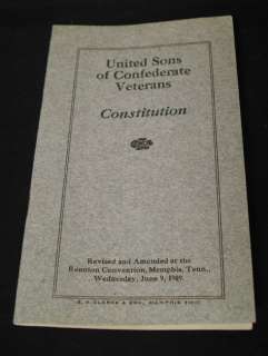 UCV 1909 MEMPHIS TN ~ SCV CONSTITUTION BOOKLET  