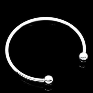 Pcs Silver Plated Smooth Bangle Bracelets Fit Charm Beads 17cm 