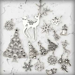 16pc Mixed Tibetan Silver Christmas Tree Deer Snowflake Sock Charm 