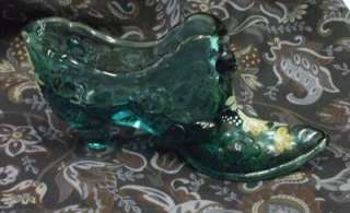   Mint Condition Hand Painted Aqua FENTON Shoe Signed X. Van Zile  