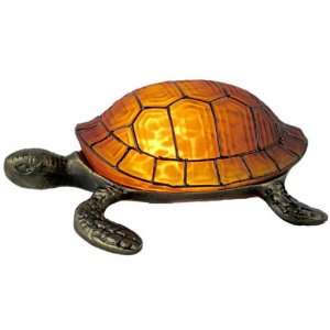   Pretty Amber Glass Turtle W/black Table Lamp  4495