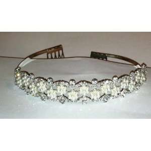   Wedding Tiara White Pearls and Crystals Crown Promo Party 4547 Beauty