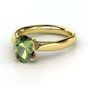  Oval Trellis Solitaire Ring, Oval Green Tourmaline 14K Yellow 