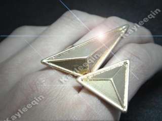  3D Triangle Spike Body Double 2 Finger Ring Costume Fancy Dress Gold