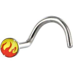   Surgical Steel Yellow and Red Burning Flames Logo Nose Ring Jewelry