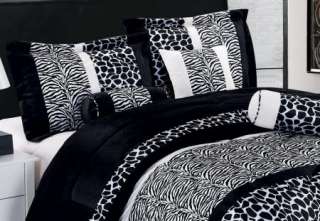 Zebra Giraffe Safari Black Short fur Comforter Set New Twin Full Queen 