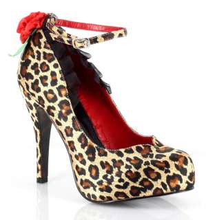 Cheetah Leopard Print Satin 50s Bettie Page PinUp Pumps Heels Shoes 