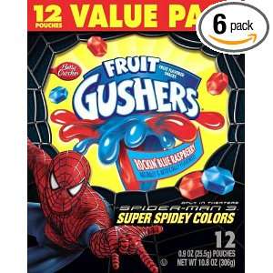 Fruit Gushers Fruit Snacks, Rockin Blue Raspberry, Spiderman 3, 10 