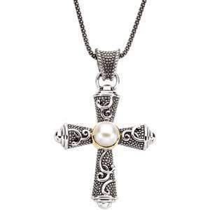  53.25X33.50 MM Freshwater Cultured Pearl Cross Pendant with 18 inch 