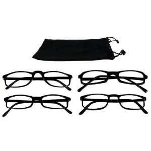  Reading Glasses Lot Of 4 Black Plastic Frame FREE Case+2 
