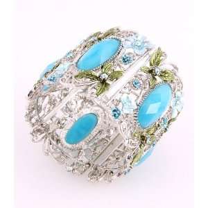 Fashion Jewelry Metal Blue Rhinestone Acrylic Jewelry Flower Cuff 