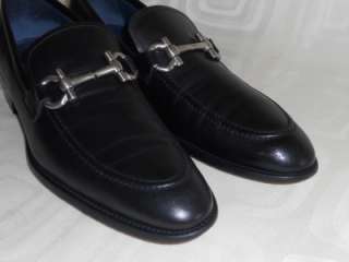   Ferragamo Signature Gancini Buckle Black Leather Loafers Mens 10D