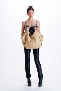Vtg Style Oversize Camel Leather HOBO Bag URBAN PUNK Half Moon Off 